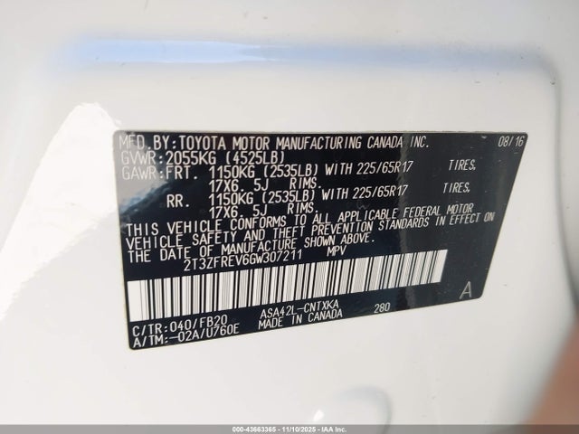 Продаж на аукціоні авто 2016 Toyota Rav4 Le, vin: 2T3ZFREV6GW307211, номер лоту: 43663365