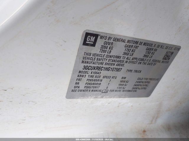 2017 CHEVROLET SILVERADO 1500 3GCUKREC1HG107987 Photo 8