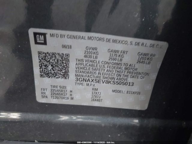 2019 CHEVROLET EQUINOX 3GNAXSEV8KS505013 Photo 8