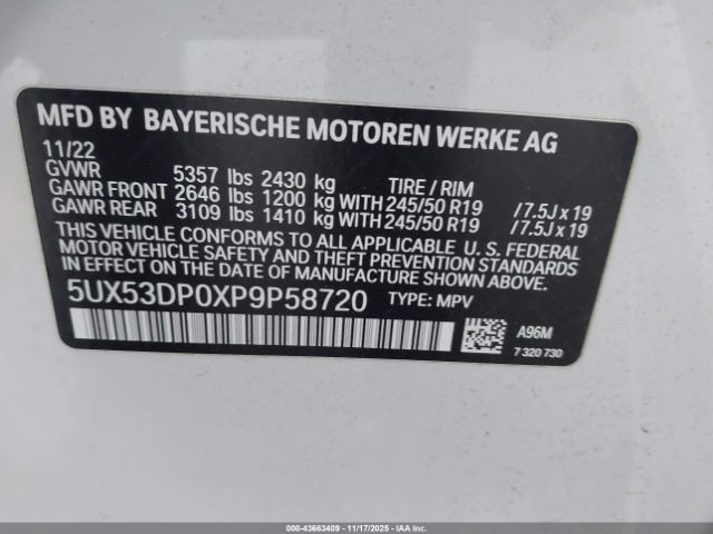2023 BMW X3 5UX53DP0XP9P58720 Photo 8