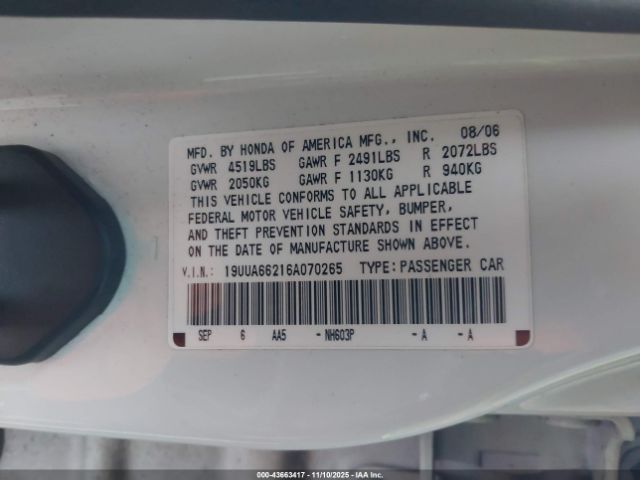 2006 ACURA TL 19UUA66216A070265 Photo 8