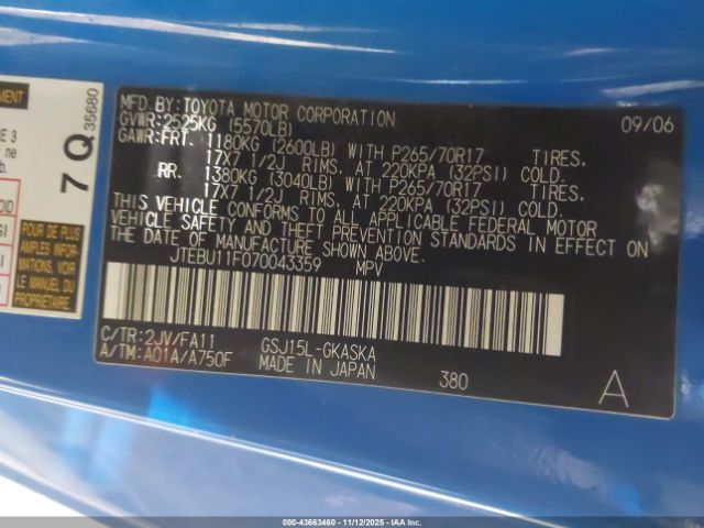 2007 TOYOTA FJ CRUISER JTEBU11F070043359 Photo 8