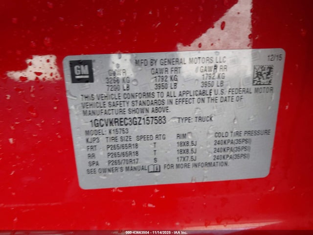 1GCVKREC3GZ157583 Chevrolet Silverado 1500 2lt