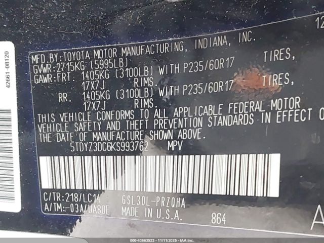 2019 TOYOTA SIENNA 5TDYZ3DC6KS993762 Photo 8