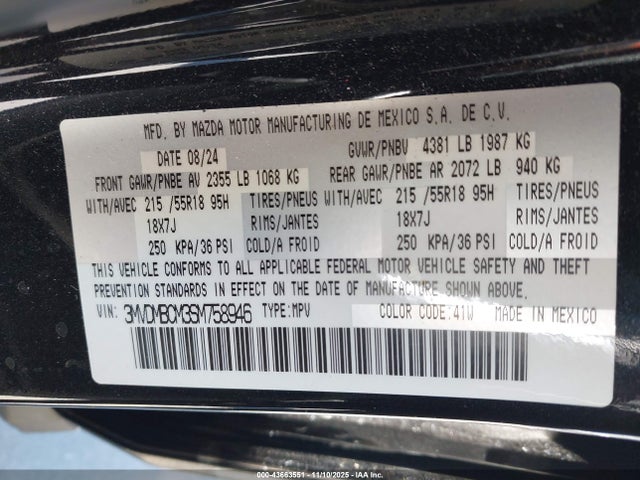 43663551 :رقم المزاد ، 3MVDMBCM3SM758946 vin ، 2025 Mazda Cx-30 2.5 S Preferred Package مزاد بيع