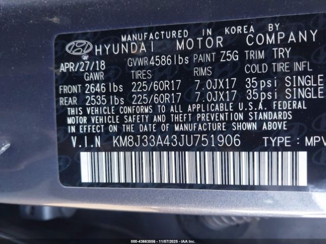 2018 HYUNDAI TUCSON KM8J33A43JU751906 Photo 8
