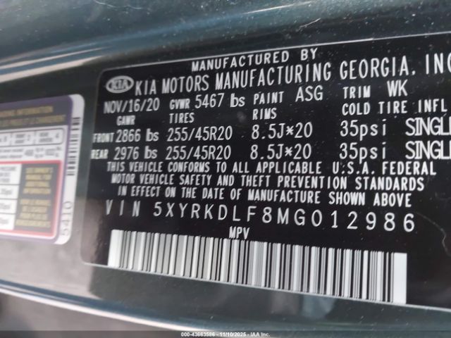 2021 KIA SORENTO 5XYRKDLF8MG012986 Photo 8