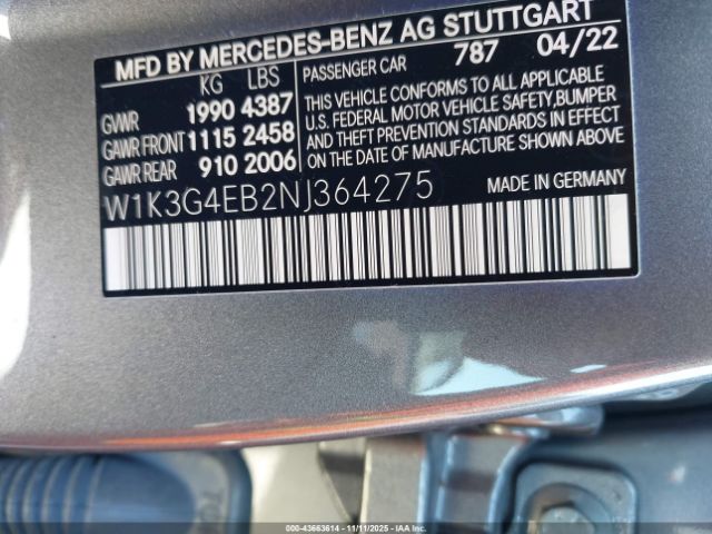 2022 MERCEDES-BENZ A 220 W1K3G4EB2NJ364275 Photo 8