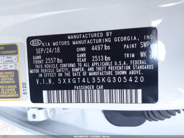 KIA gdi 2019 5XXGT4L35KG305420 Image 9