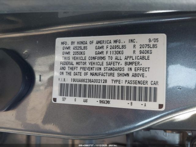 2006 ACURA TL 19UUA66236A002128 Photo 8