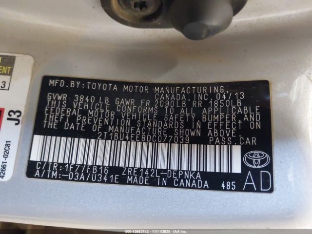 2013 TOYOTA COROLLA 2T1BU4EE8DC077039 Photo 8