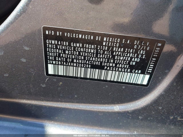 Aukcja sprzedaży 2017 Volkswagen Jetta 1.4t Se, vin: 3VWDB7AJXHM206296, numer aukcji: 43663753