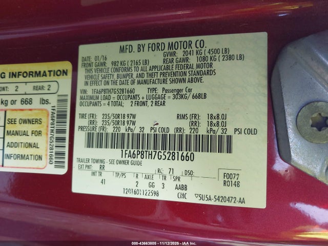 Ford Mustang Ecoboost 2016 1FA6P8TH7G5281660 Image 9