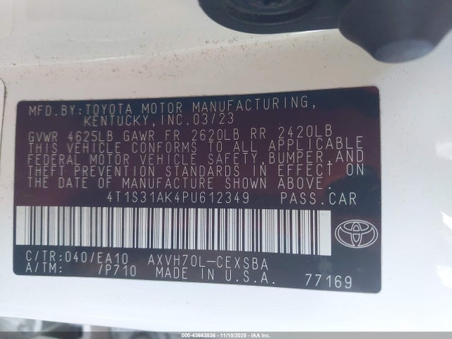 4T1S31AK4PU612349 Toyota Camry Se Hybrid