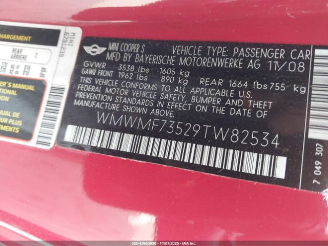 2009 MINI COOPER S WMWMF73529TW82534 Photo 8