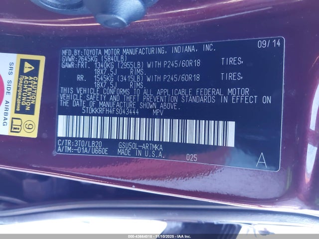 5TDKKRFH4FS043444 Toyota Highlander Xle V6
