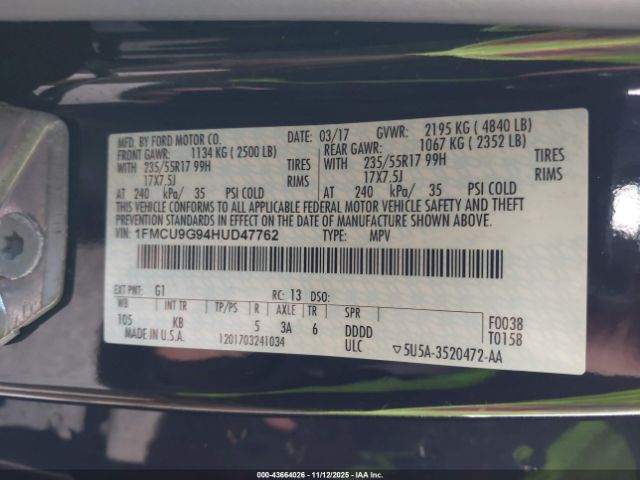 2017 FORD ESCAPE 1FMCU9G94HUD47762 Photo 8