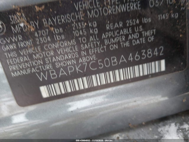 Aukcja sprzedaży 2011 Bmw 328i Xdrive, vin: WBAPK7C50BA463842, numer aukcji: 43664053