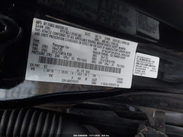 1FADP3K20GL388228 Ford FOCUS SE