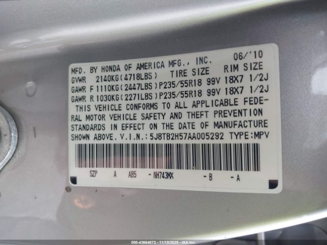 2010 ACURA RDX 5J8TB2H57AA005292 Photo 8