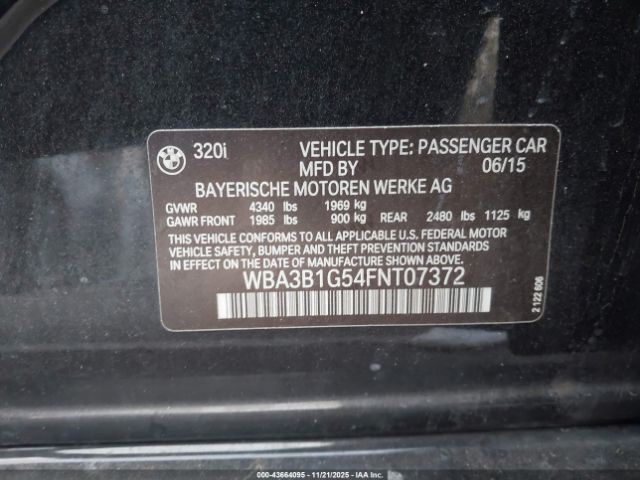 2015 BMW 320I WBA3B1G54FNT07372 Photo 8