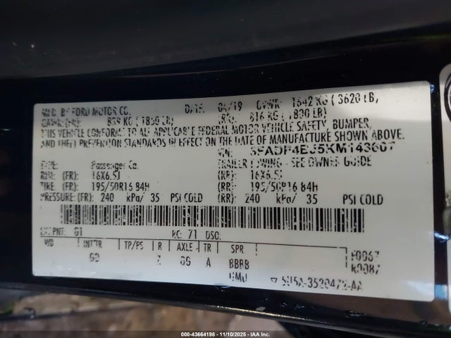 3FADP4BJ5KM143607 Ford FIESTA SE