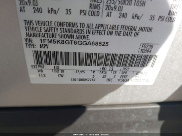 2016 FORD EXPLORER 1FM5K8GT6GGA68525 Photo 8