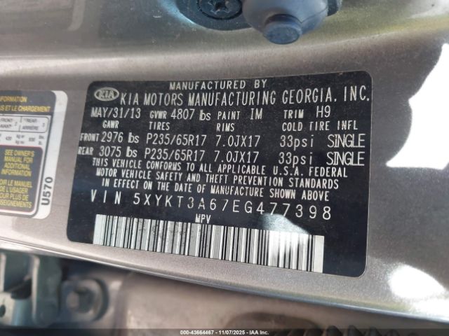 2014 KIA SORENTO 5XYKT3A67EG477398 Photo 8