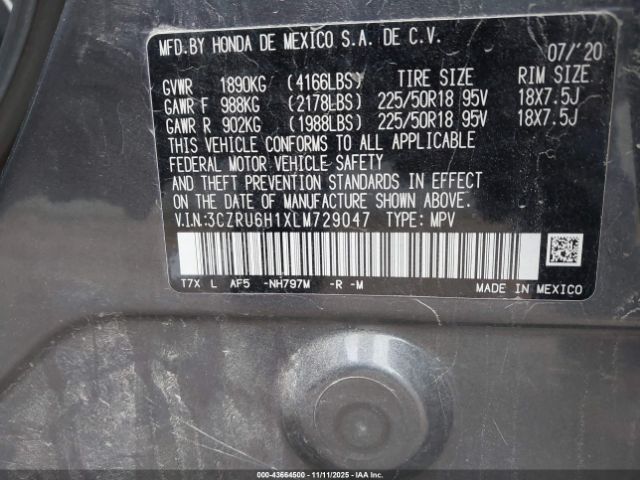 2020 HONDA HR-V 3CZRU6H1XLM729047 Photo 8