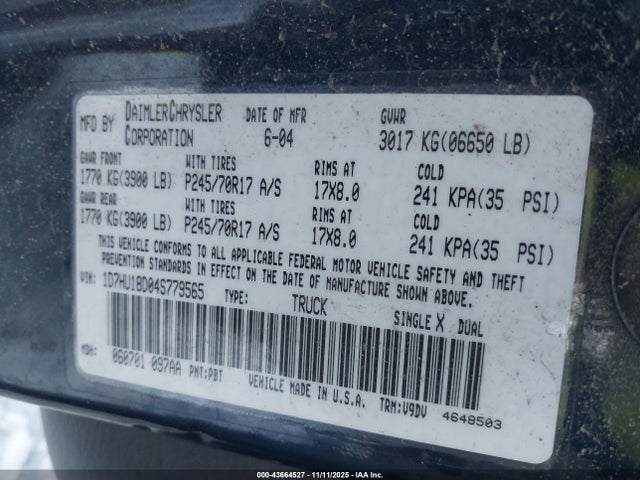 Aukcja sprzedaży 2004 Dodge Ram 1500 Slt/laramie, vin: 1D7HU18D04S779565, numer aukcji: 43664527