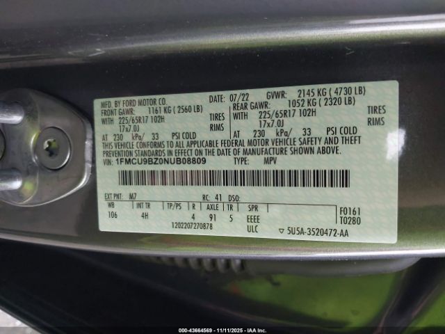 2022 FORD ESCAPE 1FMCU9BZ0NUB08809 Photo 8