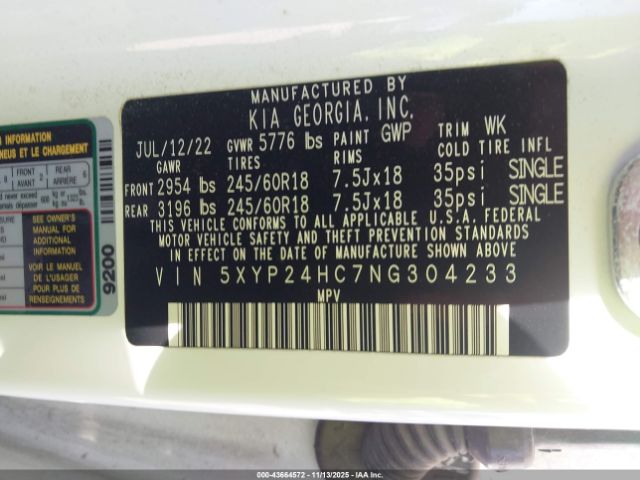 2022 KIA TELLURIDE 5XYP24HC7NG304233 Photo 8