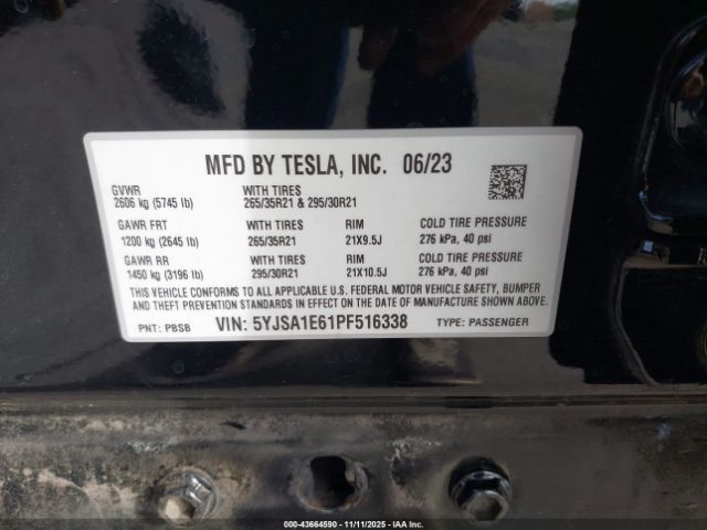 2023 TESLA MODEL S 5YJSA1E61PF516338 Photo 8