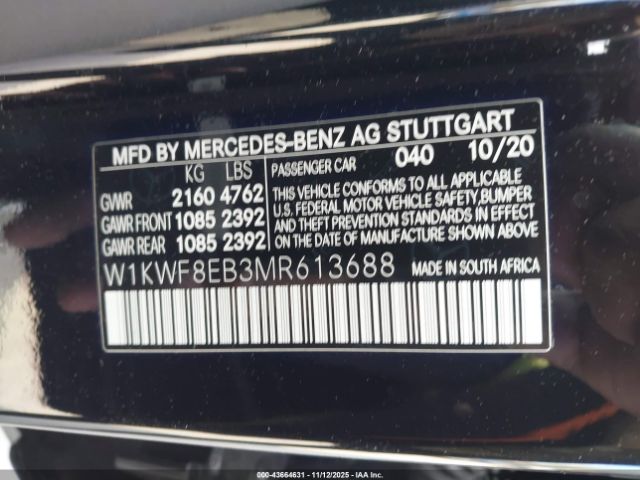 2021 MERCEDES-BENZ C 300 W1KWF8EB3MR613688 Photo 8