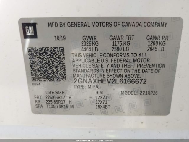 2020 CHEVROLET EQUINOX 2GNAXHEV2L6166672 Photo 8