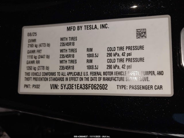 2025 TESLA MODEL 3 5YJ3E1EA3SF062602 Photo 8