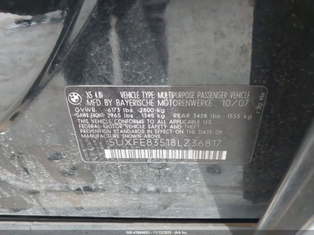 2008 BMW X5 5UXFE83518LZ36817 Photo 8