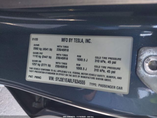 2020 TESLA MODEL 3 5YJ3E1EA8LF634555 Photo 8