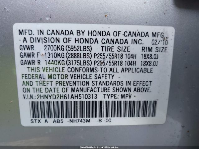 2010 ACURA MDX 2HNYD2H61AH510313 Photo 8