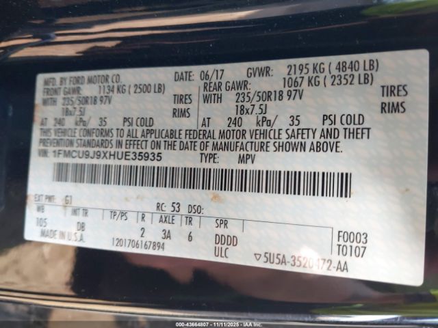 2017 FORD ESCAPE 1FMCU9J9XHUE35935 Photo 8