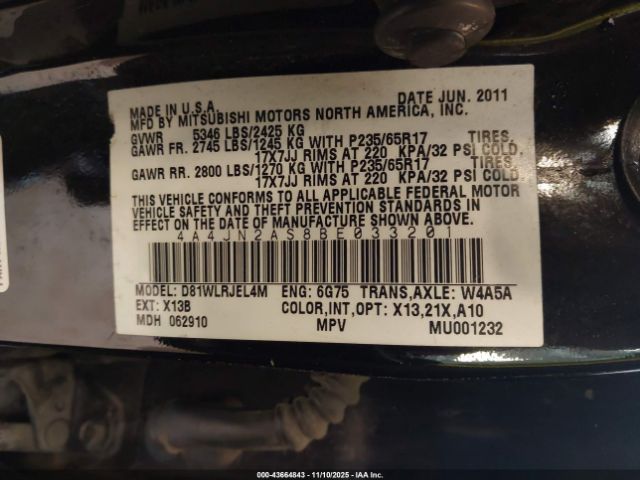 2011 MITSUBISHI ENDEAVOR 4A4JN2AS8BE033201 Photo 8