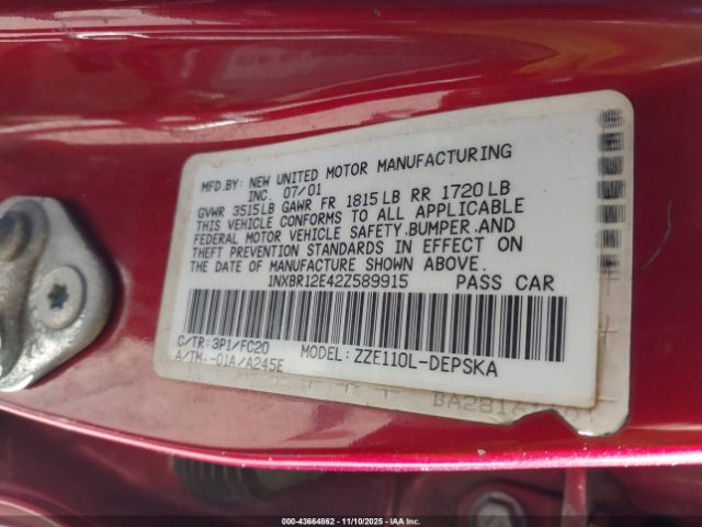 2002 TOYOTA COROLLA 1NXBR12E42Z589915 Photo 8