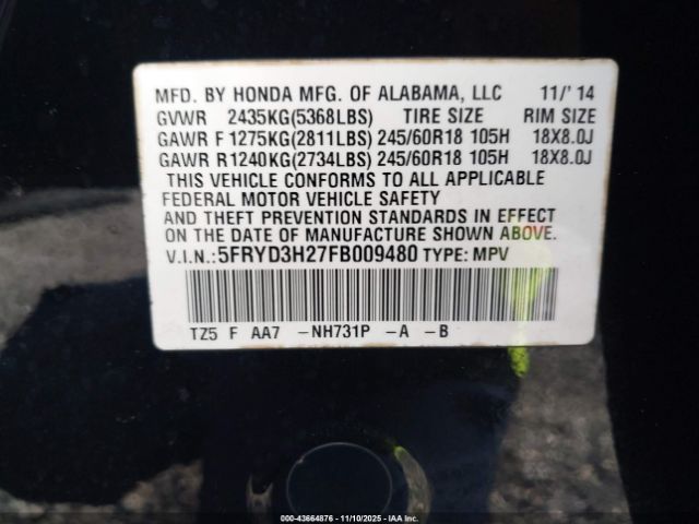 2015 ACURA MDX 5FRYD3H27FB009480 Photo 8