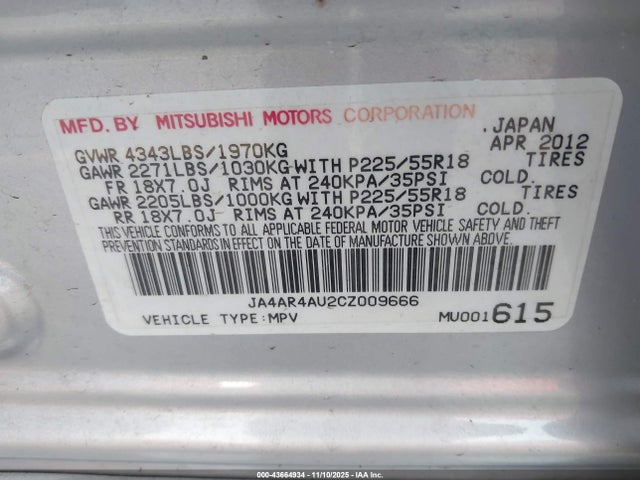 2012 MITSUBISHI OUTLANDER SPORT JA4AR4AU2CZ009666 Photo 8