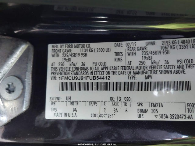 Ford Escape Titanium 2015 1FMCU9J91FUB54412 Image 9
