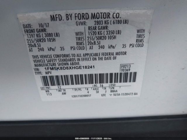 2017 FORD EXPLORER 1FM5K8D8XHGE18241 Photo 8