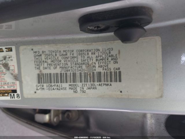 2004 TOYOTA COROLLA JTDBR32E042043904 Photo 8