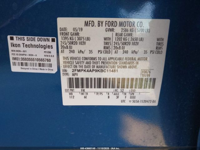 2019 FORD EDGE 2FMPK4AP9KBC11481 Photo 8