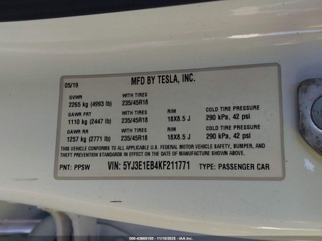 2019 TESLA MODEL 3 5YJ3E1EB4KF211771 Photo 8