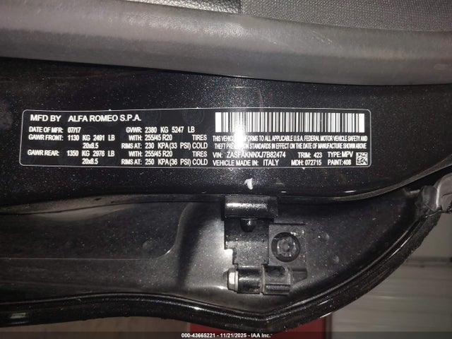 2018 ALFA ROMEO STELVIO ZASFAKNNXJ7B82474 Photo 8